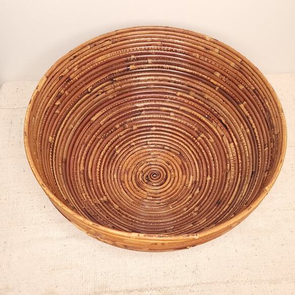 Pencil Reed Rattan Large Serving Bowl MCM Crespi Style Basket 14.5” - Picture 3 of 7